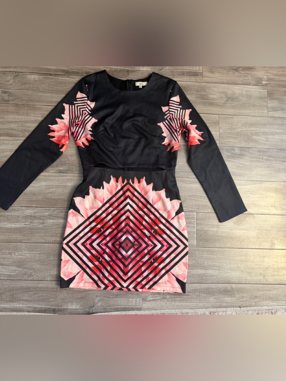 Black Long-Sleeve Floral Graphic Top